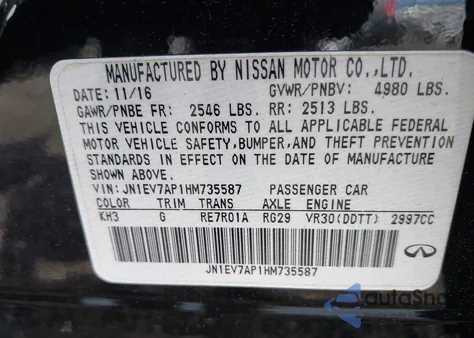 2017 Infiniti Q50 3.0T Premium from USA, damaged, VIN JN1EV7AP1HM735587